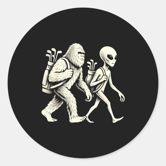 Sticker Rond Funny Golf Bigfoot Sasquatch Alien Ufo Golfer  (Devant)