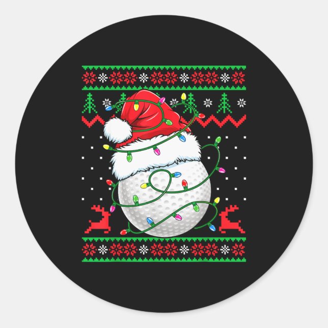 Sticker Rond Funny Golf Ugly Christmas Sweater Womens Mens Golf (Devant)