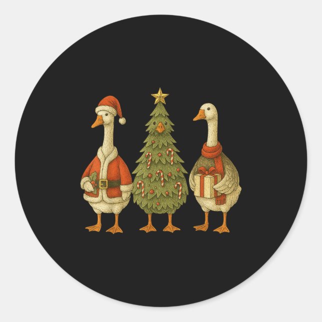 Sticker Rond Funny Goose Christmas Lights Goose Cute Xmas Holid (Devant)