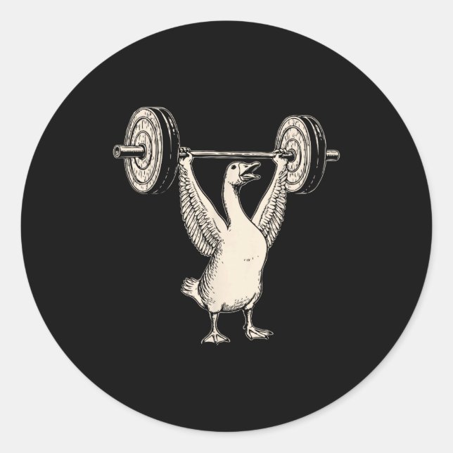 Sticker Rond Funny Goose Muscle Mommy Gym Pump Cover Weights Fi (Devant)
