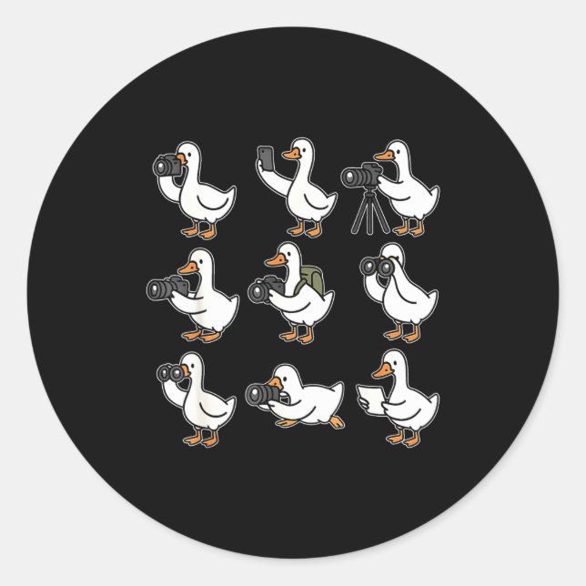 Sticker Rond Funny Goose Photographer Photography Camera Photo  (Devant)