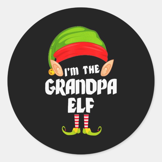 Sticker Rond Funny Grandpa Elf Matching Family Group Pj Christm (Devant)
