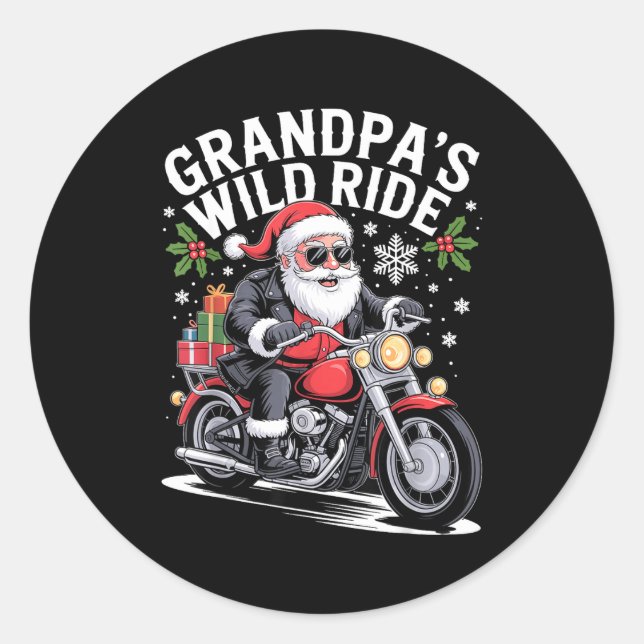 Sticker Rond Funny Grandpa's Biker Ride Christmas Motorcycle Sa (Devant)