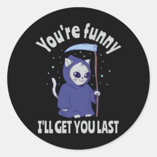 Sticker Rond Funny Grim Reaper Cat Halloween Costume
