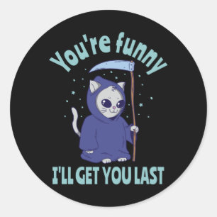 Sticker Rond Funny Grim Reaper Cat Halloween Costume