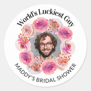 Sticker Rond Funny Groom's Face Bachelorette brillant Floral