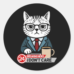 Sticker Rond Funny Grumpy Cat Breaking News Meme