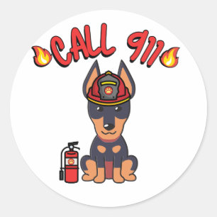 Sticker Rond Funny Guard chien est pompier