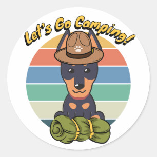 Sticker Rond Funny Guard chien veut aller camper