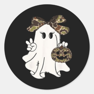Sticker Rond Funny Halloween Camouflage Camo Ghost Hello Huntin