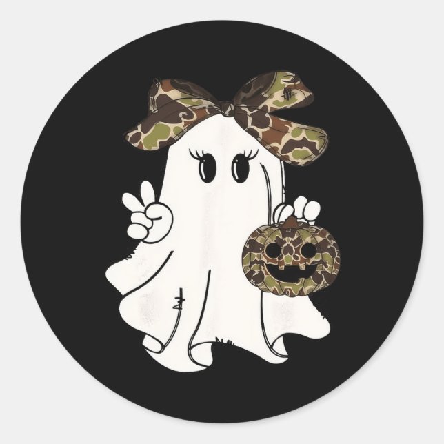 Sticker Rond Funny Halloween Camouflage Camo Ghost Hello Huntin (Devant)