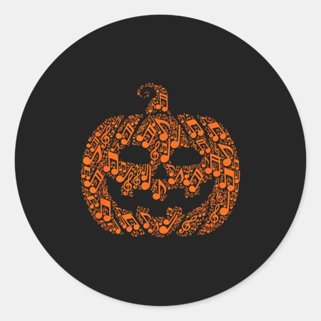 Sticker Rond Funny Halloween Music Note Musician Jack O Lantern (Devant)