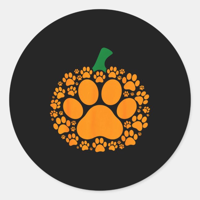 Sticker Rond Funny Halloween Pumpkin Paw Print Dog Lover Cat  (Devant)