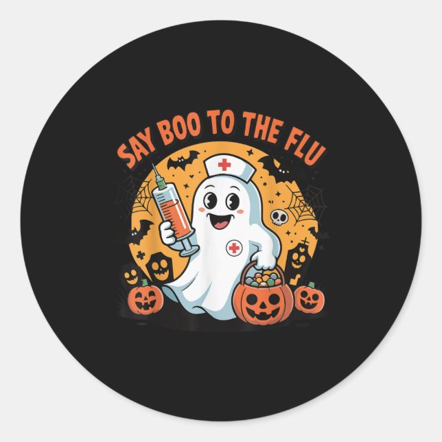 Sticker Rond Funny Halloween Quote Say Boo To The Flu Cool Vacc (Devant)