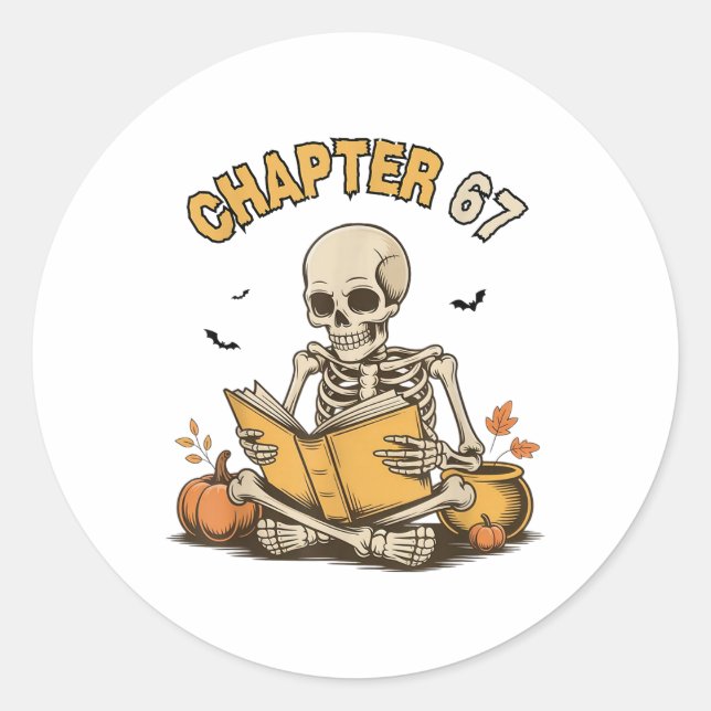 Sticker Rond Funny Halloween Skeleton Reading Book 67 Memes _1  (Devant)