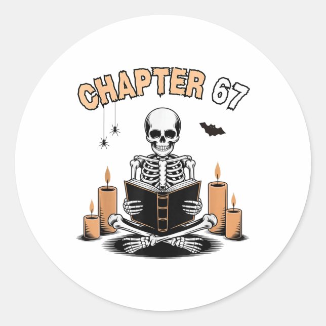 Sticker Rond Funny Halloween Skeleton Reading Book 67 Memes _2  (Devant)