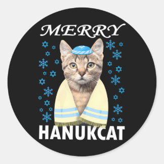 Sticker Rond Funny Hanoukka Merry Hanukcat Hanoukka Noël
