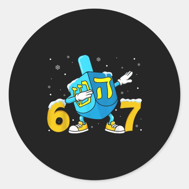 Sticker Rond Funny Hanukkah Six Seven Chanukah Dreidel Dabbing  (Devant)