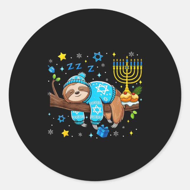 Sticker Rond Funny Hanukkah Sloth Jewish Chanukah Sleeng Hanukk (Devant)