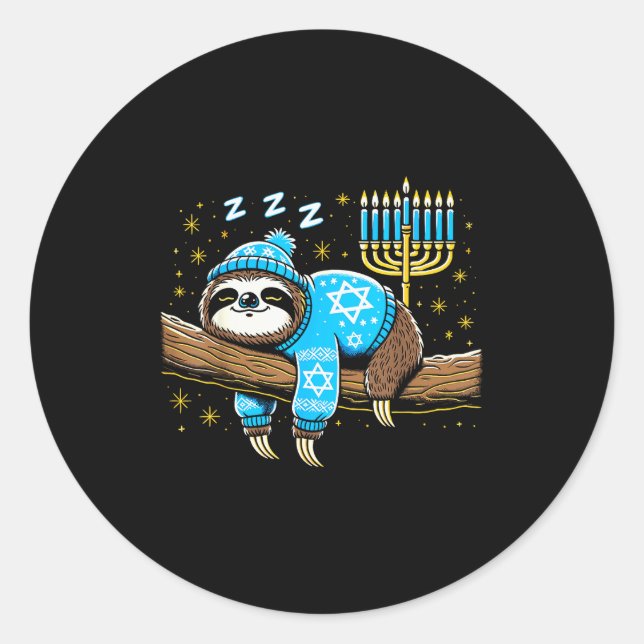 Sticker Rond Funny Hanukkah Sloth Jewish Chanukah Sleeng Hanukk (Devant)