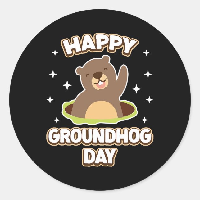 Sticker Rond Funny Happy Groundhog Day 2025 (Devant)