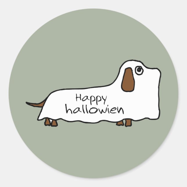 Sticker Rond Funny Happy hallowiener wiener chien fantôme hallo (Devant)