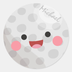 Sticker Rond Funny Happy Kawaii Golf Ball Nom de Golfeur Enfant