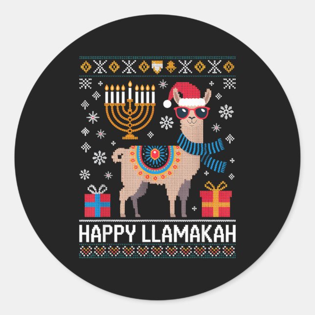 Sticker Rond Funny Happy Llamakah Llama With Menorah  (Devant)