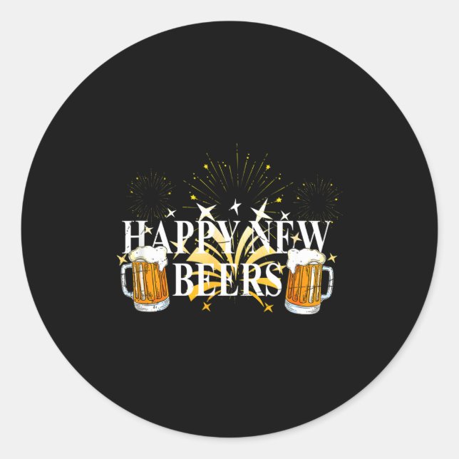 Sticker Rond Funny Happy New Beers Drinking 2021 Nye Party Happ (Devant)