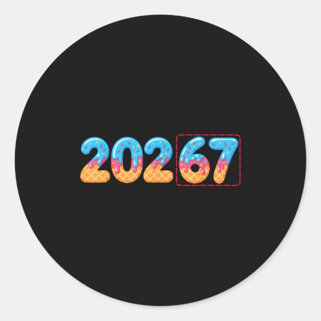 Sticker Rond Funny Happy New Year 2026 20267 Ice Cream Drip 67  (Devant)