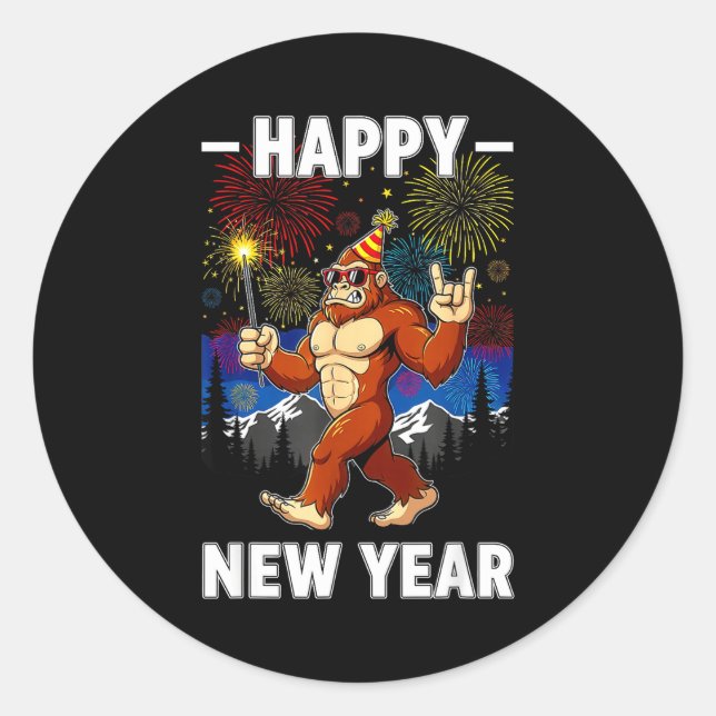 Sticker Rond Funny Happy New Year 2026 Bigfoot Lovers New Years (Devant)