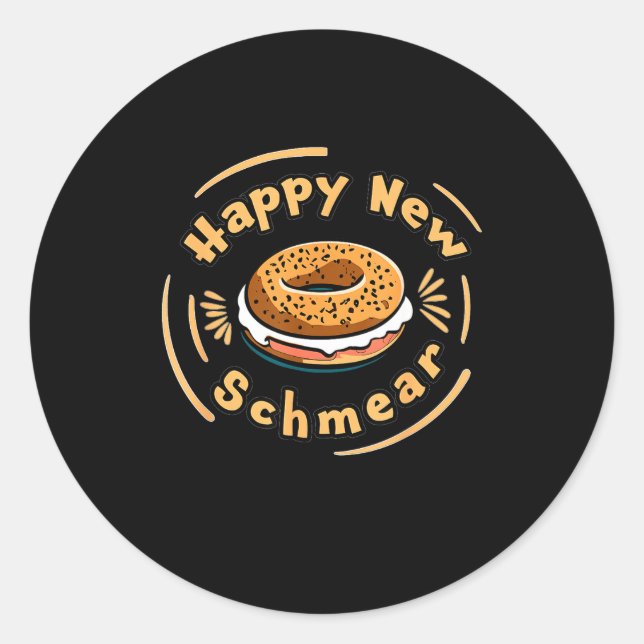 Sticker Rond Funny Happy New Year Bagel &amp; Schmear Jewish Br (Devant)