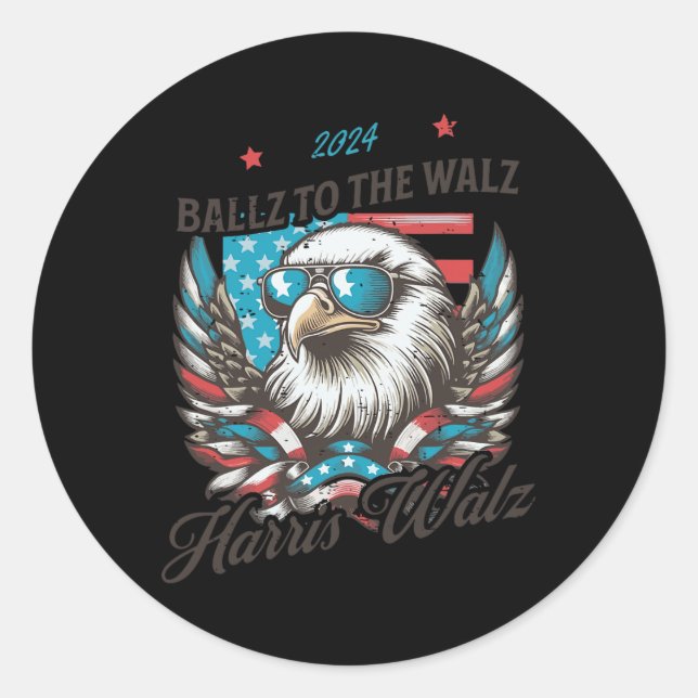 Sticker Rond Funny Harris Walz 2024 Ballz À L'Élection De Walz (Devant)