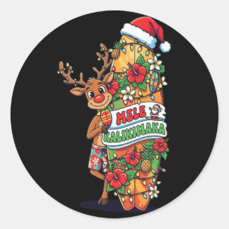 Sticker Rond Funny Hawaiian Christmas Mele Kalikimaka Reindeer