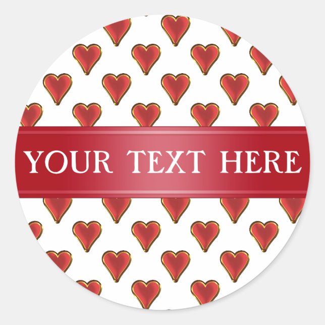 Sticker Rond Funny Heart Pattern gold red + your backgr. & (Devant)