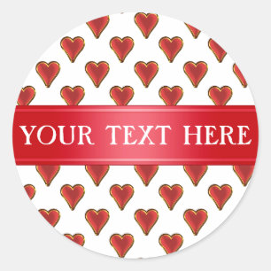 Sticker Rond Funny Heart Pattern gold red + your backgr. &