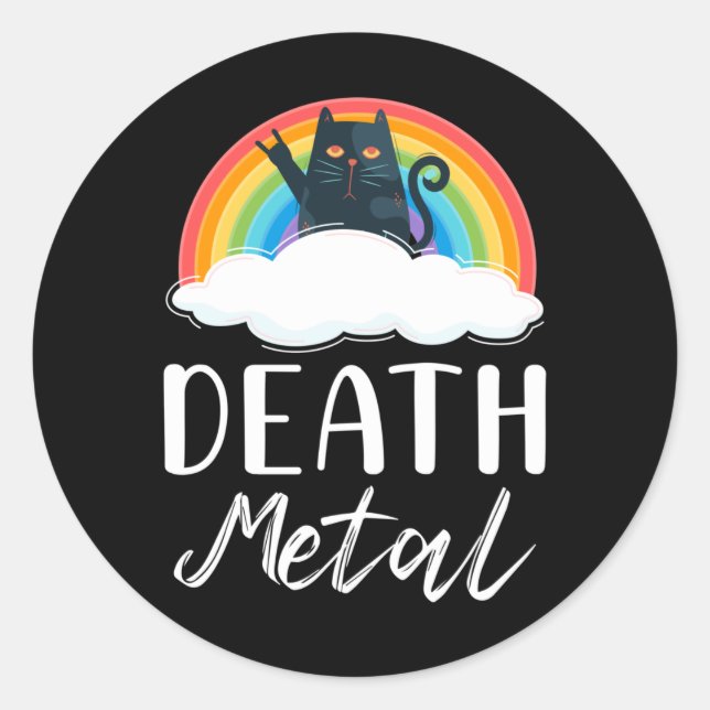 Sticker Rond Funny Heavy Death Metal Chat Rainbow Rock Music (Devant)