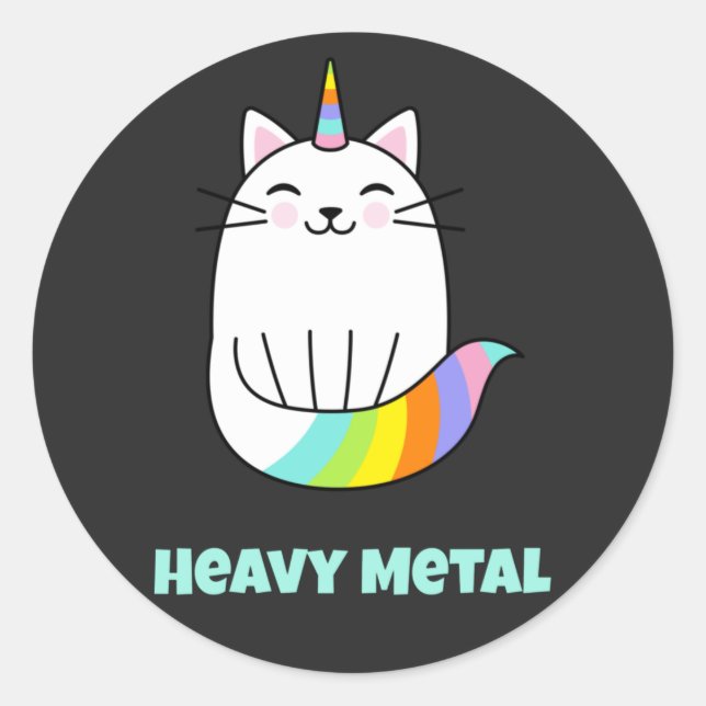 Sticker Rond Funny heavy metal unicorne arc-en-ciel chat (Devant)