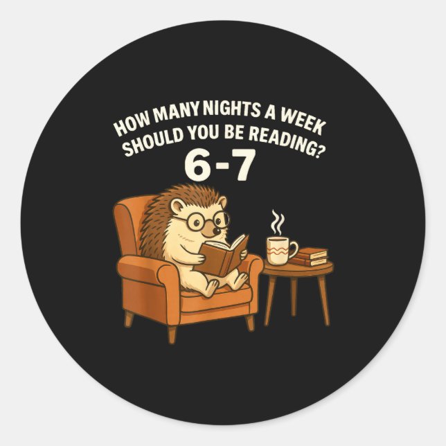 Sticker Rond Funny Hedgehog Reading Book 67 Six Seven Meme  (Devant)