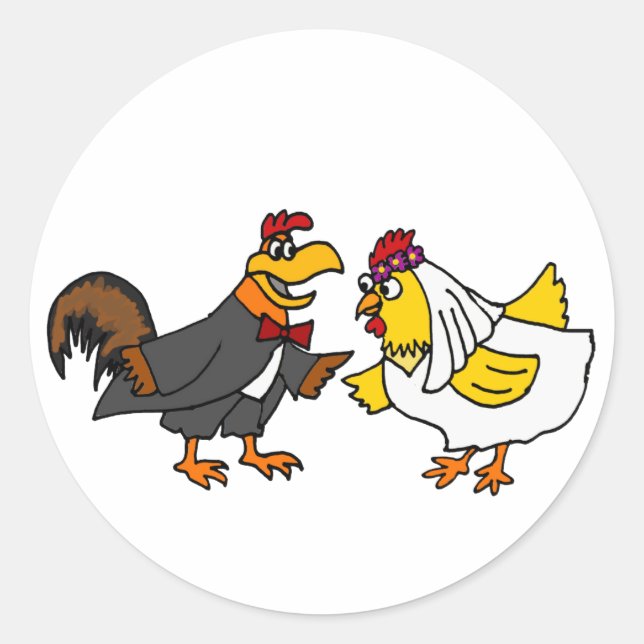 Sticker Rond Funny Hen Bride et Mariage de la salle de classe d (Devant)