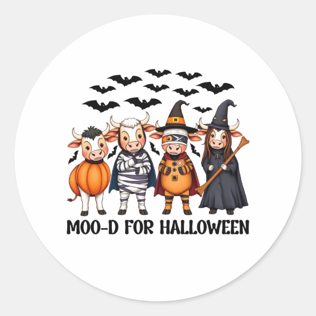 Sticker Rond Funny Highland Cow Moo-d pour Halloween (Devant)
