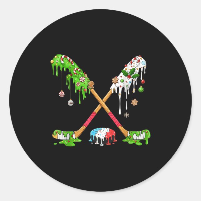 Sticker Rond Funny Hockey Holiday Candy Cane Gingerbread  (Devant)