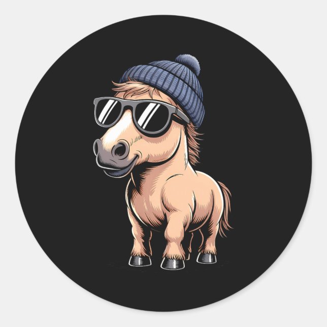 Sticker Rond Funny Horse In Retro Style - Farm Humour Ny Funny  (Devant)