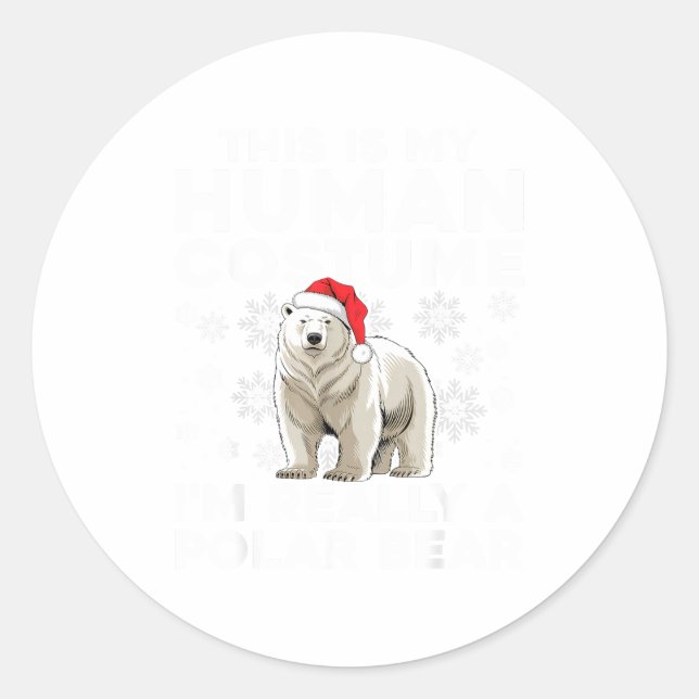 Sticker Rond Funny Human Costume Lar Bear Christmas Lights Sant (Devant)