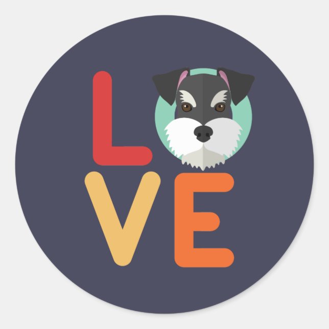 Sticker Rond Funny I Love Miniature Schnauzer I Heart Amoureux  (Devant)