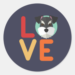 Sticker Rond Funny I Love Miniature Schnauzer I Heart Amoureux 