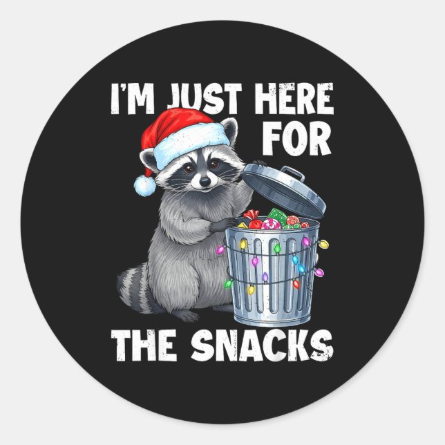 Sticker Rond Funny I'm Just Here For The Snacks Raccoon Christm (Devant)