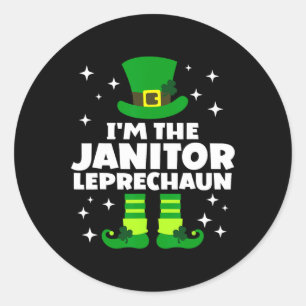 Sticker Rond Funny Irish Janitor Leprechaun Happy St patrick D