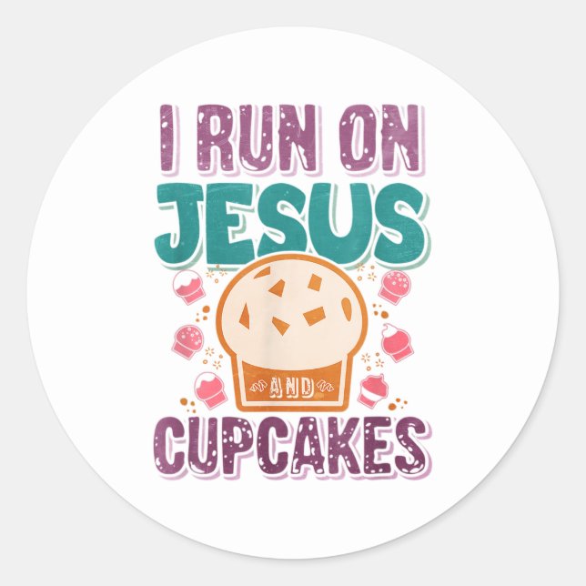 Sticker Rond Funny Jesus cupcakes mot art (Devant)