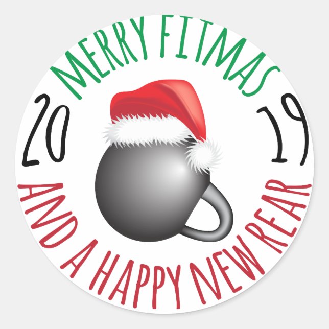 Sticker Rond Funny Joyeux Fitmas et Happy New Rear 2019 (Devant)